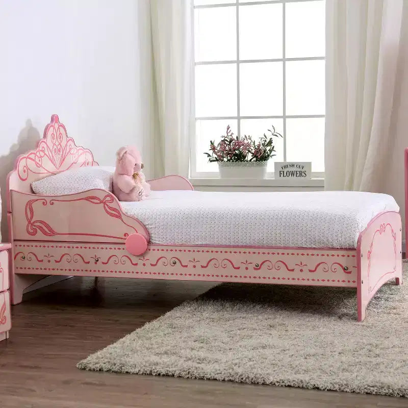 Twin Princess Crown Kids' Bed Pink – Decorative Scrollwork, Modern Kids Bedroom Furniture