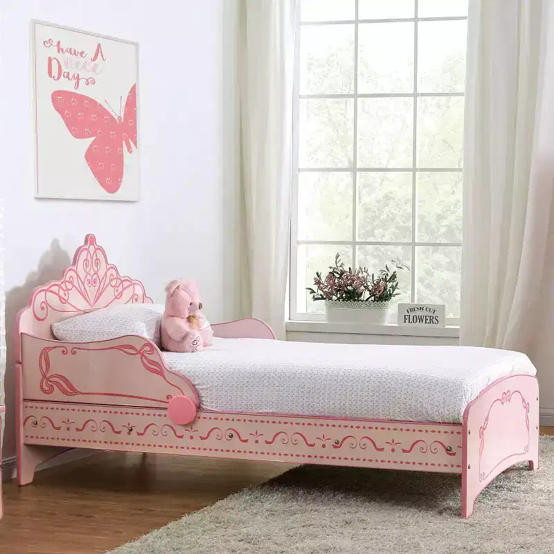 Twin Princess Crown Kids' Bed Pink – Decorative Scrollwork, Modern Kids Bedroom Furniture