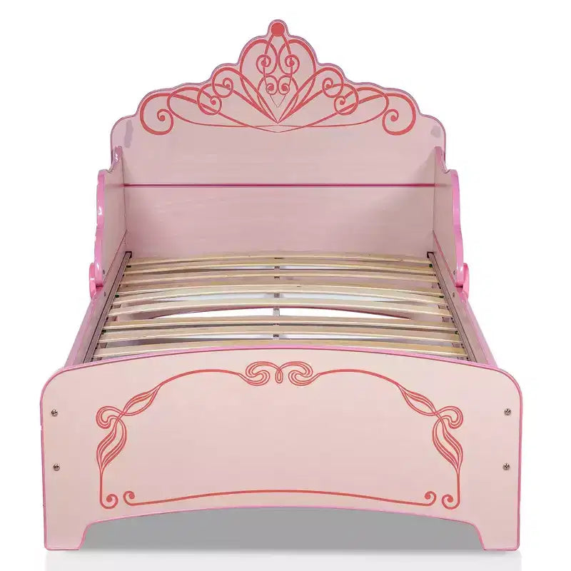 Letto per Bambini Princess Crown Rosa – Decorazione a Volute, Moderno Arredamento per la Camera dei Bambini