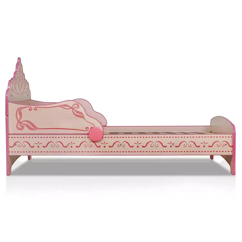 Letto per Bambini Princess Crown Rosa – Decorazione a Volute, Moderno Arredamento per la Camera dei Bambini