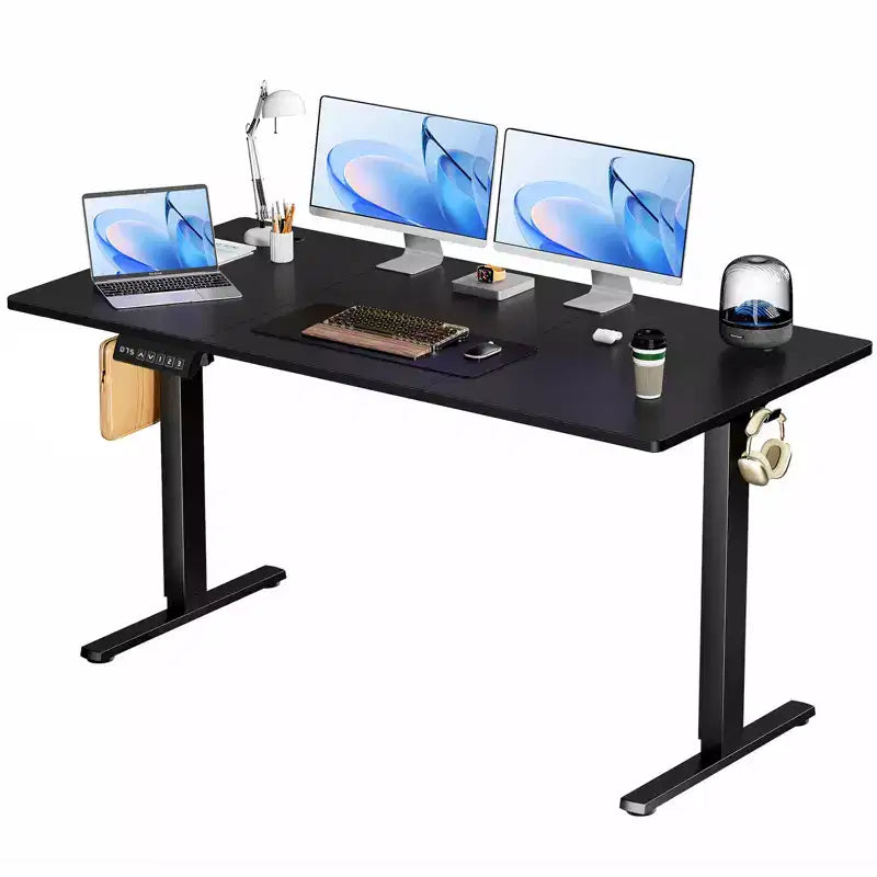 Bestier Electric Height - Adjustable Standing Desk: Spacious Splice Board Desktop, 2 Hooks & Cable Management Hole for Home Office - Black