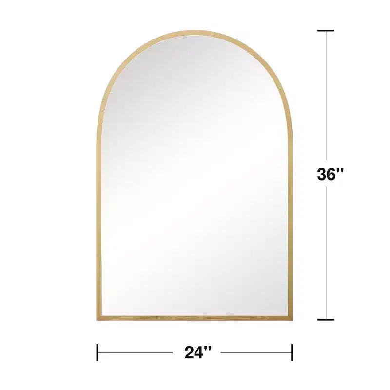 Specchio da parete dorato a forma di arco con bordo sottile in lega di alluminio, ad angolo retto, installazione bifacciale