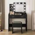 Acekool Vanity Desk with Mirror & Lights, Power Outlet, 3 Lighting Modes, 2 Drawers, Makeup Table for Bedroom