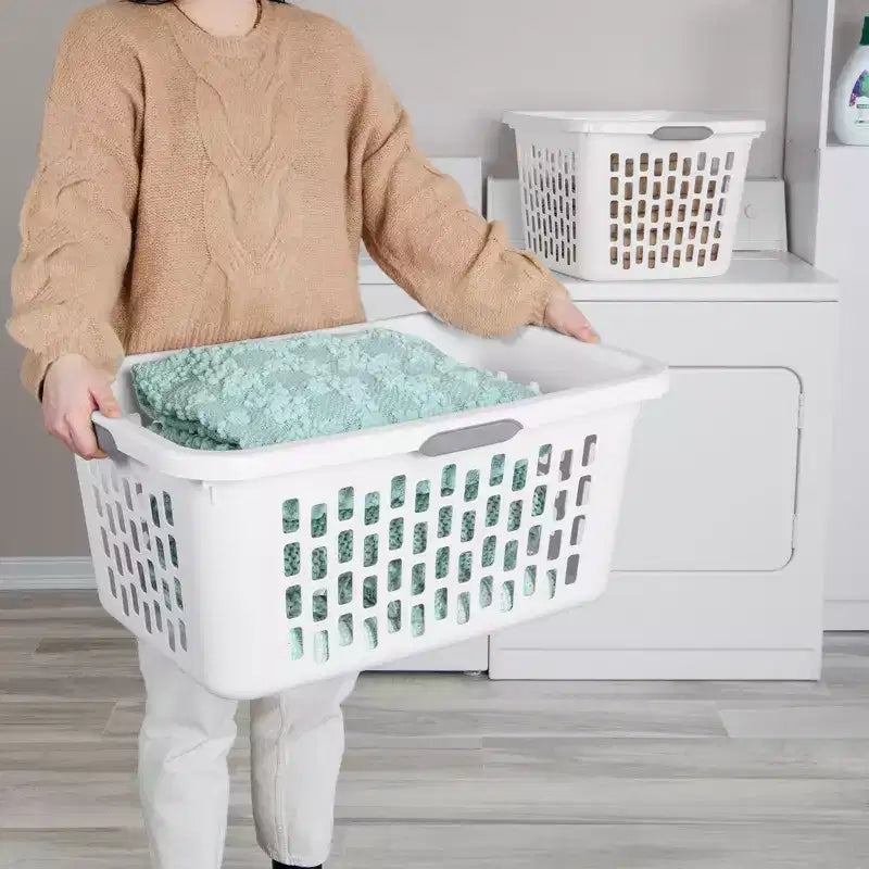Cesto per la biancheria in plastica da 2 bushel con 4 maniglie Comfort Grip – Bianco, confezione da 6