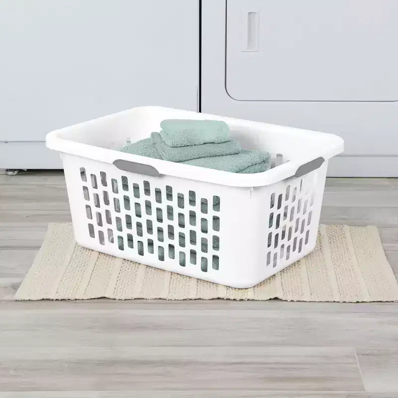 Cesto per la biancheria in plastica da 2 bushel con 4 maniglie Comfort Grip – Bianco, confezione da 6