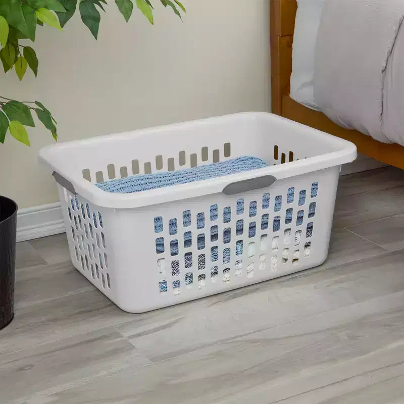 Cesto per la biancheria in plastica da 2 bushel con 4 maniglie Comfort Grip – Bianco, confezione da 6