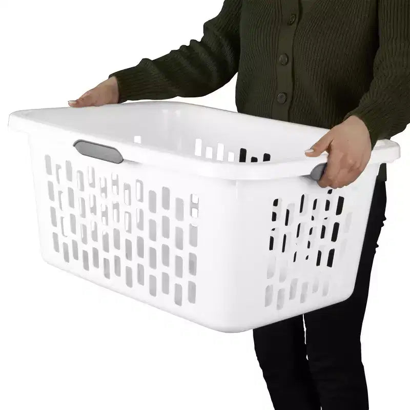 Cesto per la biancheria in plastica da 2 bushel con 4 maniglie Comfort Grip – Bianco, confezione da 6