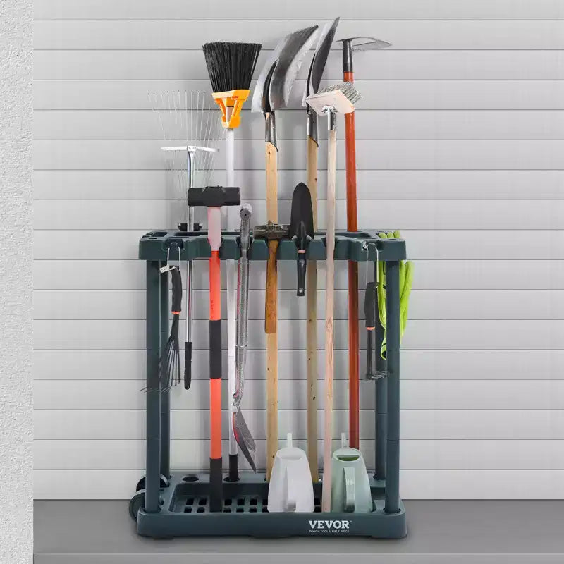 Porta Attrezzi da Giardino a Torre a 10 Scomparti per Garage – Contiene Rastrelli, Scope e Pale