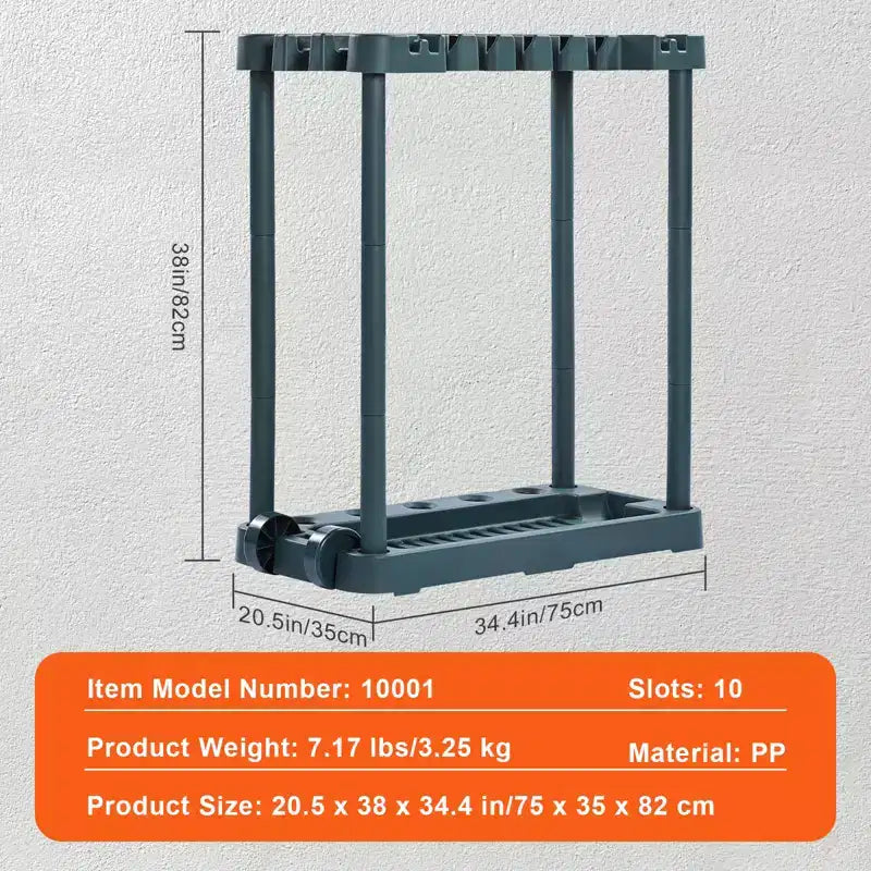 Porta Attrezzi da Giardino a Torre a 10 Scomparti per Garage – Contiene Rastrelli, Scope e Pale