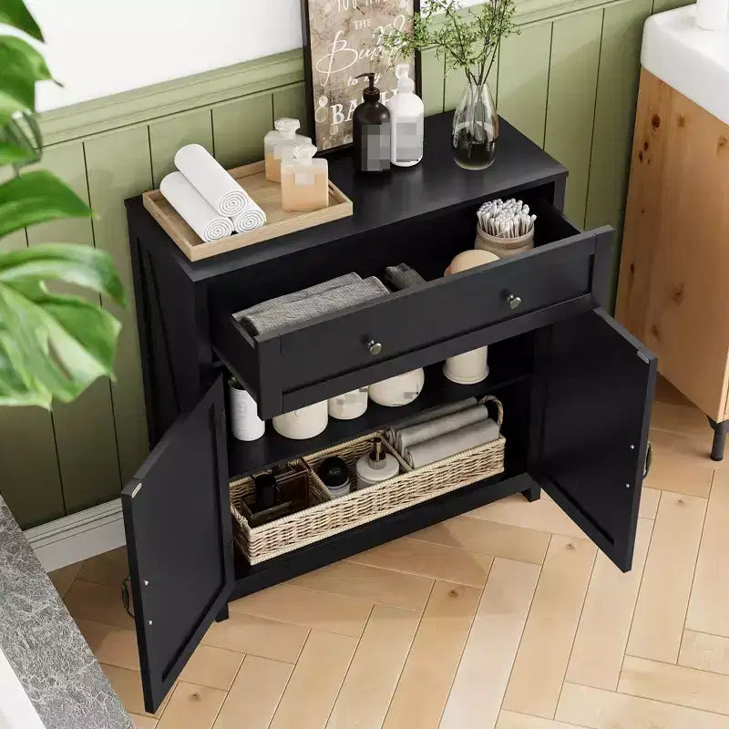 Mobile contenitore moderno con piano in noce, ripiano regolabile e cassetto – Armadietto da bar