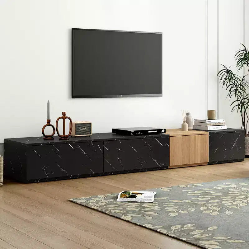 Mobile TV da 88" con ripiano in finto marmo e finitura in venatura di noce