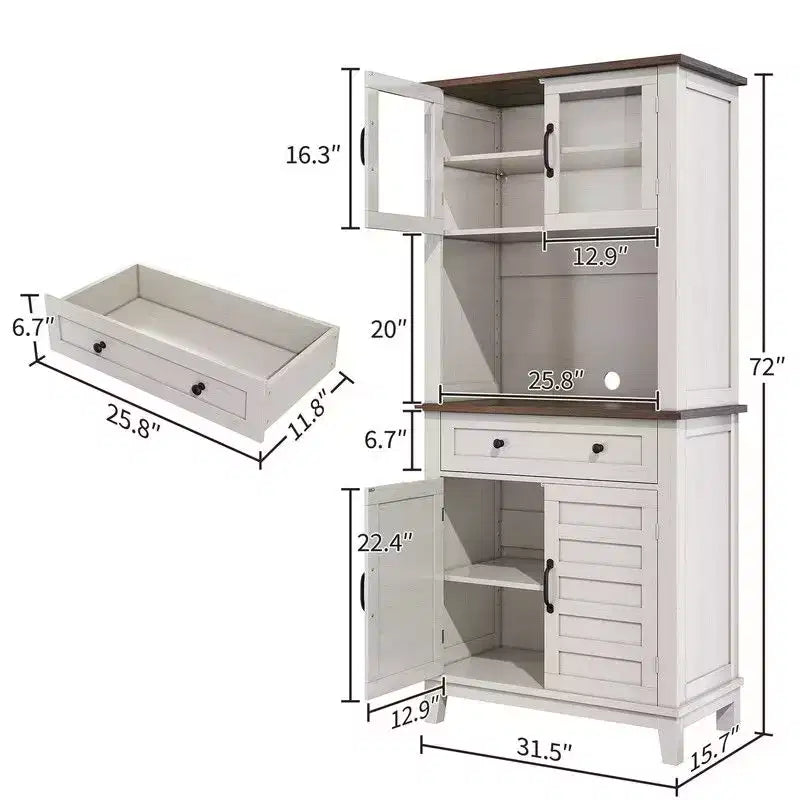 Dispensa da Cucina, Mobile Bar da Fattoria da 72" con Cassetti e Ante in Vetro