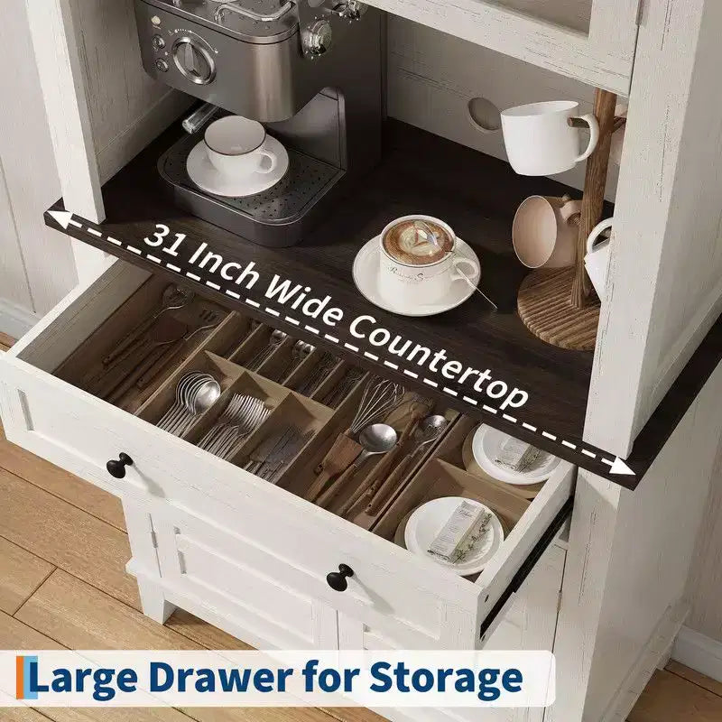 Dispensa da Cucina, Mobile Bar da Fattoria da 72" con Cassetti e Ante in Vetro