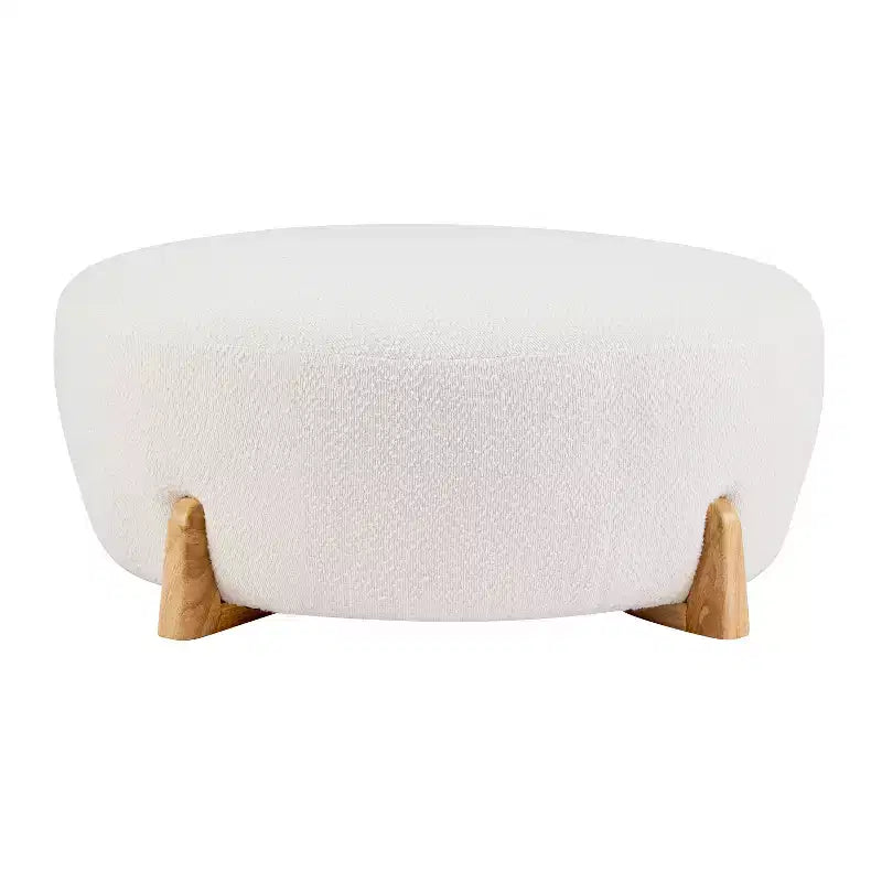 Pouf Rotondo Moderno in Bouclé – Poggiapiedi d'Appoggio Imbottito Morbido