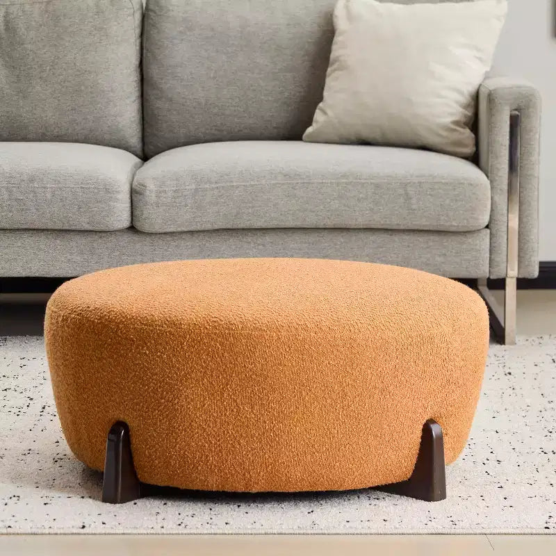 Pouf Rotondo Moderno in Bouclé – Poggiapiedi d'Appoggio Imbottito Morbido