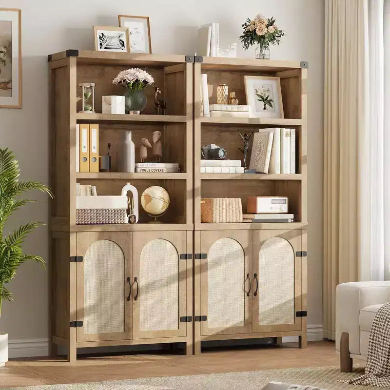 Libreria rustica a 3 ripiani con ante, scaffale espositivo alto 178 cm