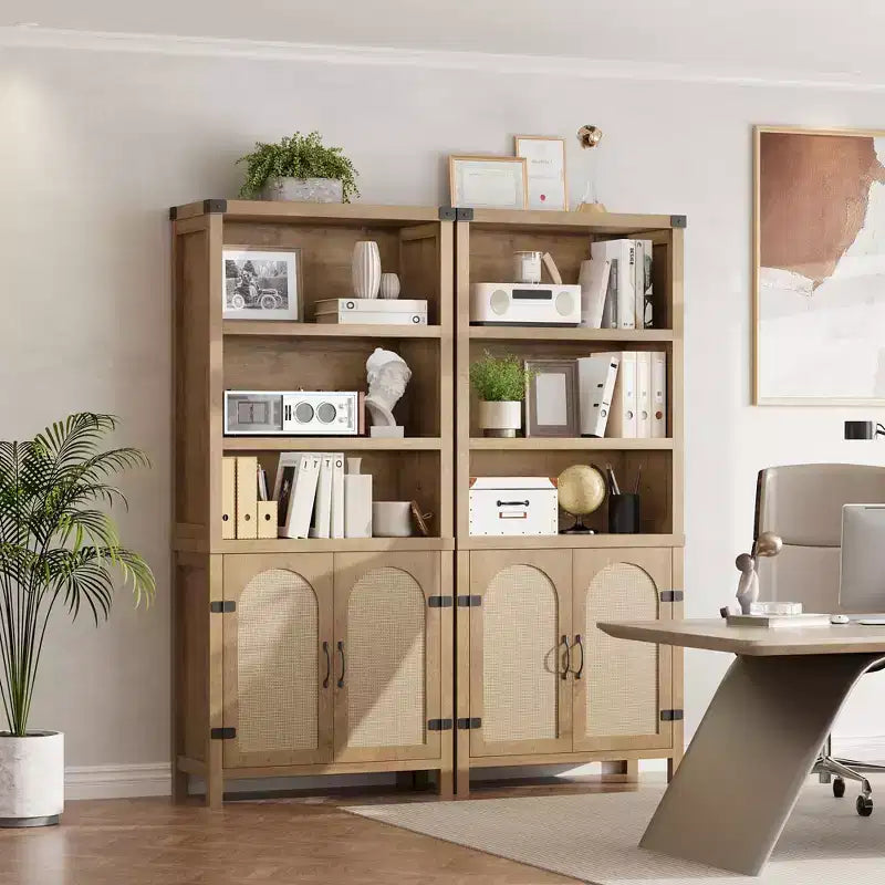 Libreria rustica a 3 ripiani con ante, scaffale espositivo alto 178 cm