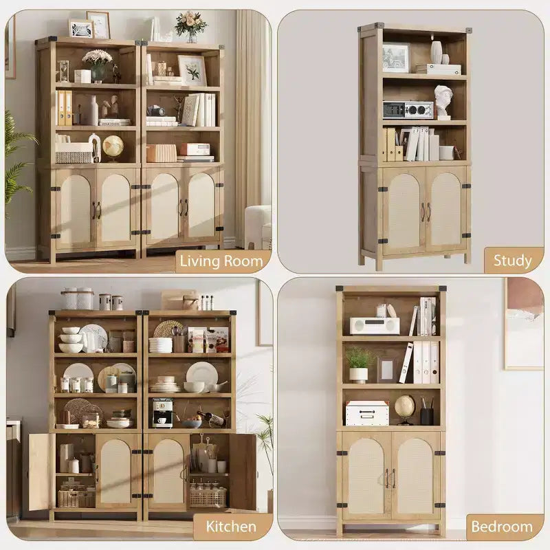 Libreria rustica a 3 ripiani con ante, scaffale espositivo alto 178 cm