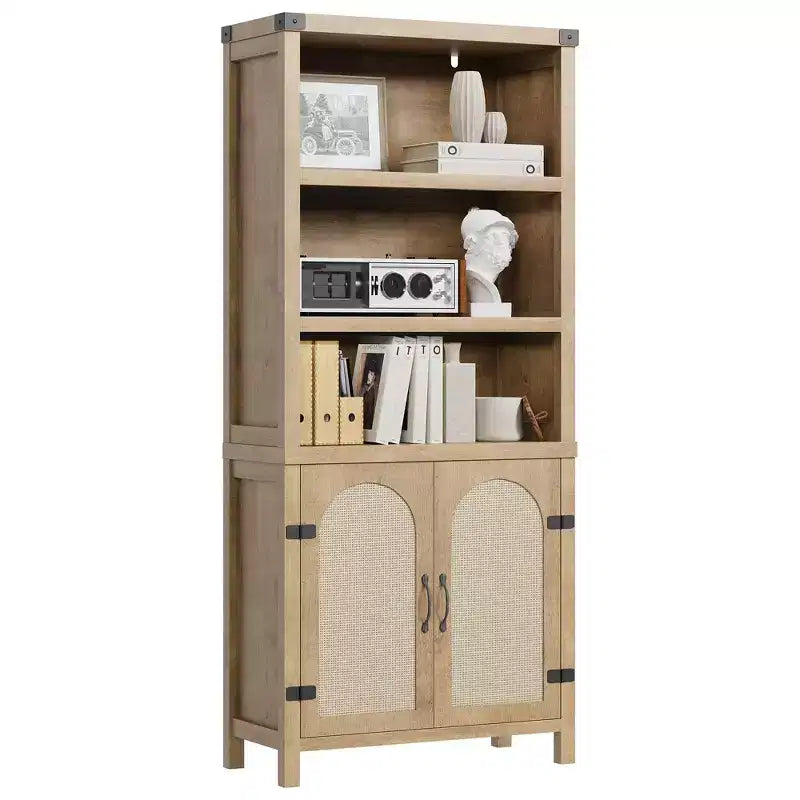 Libreria rustica a 3 ripiani con ante, scaffale espositivo alto 178 cm