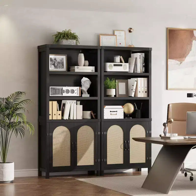 Libreria rustica a 3 ripiani con ante, scaffale espositivo alto 178 cm