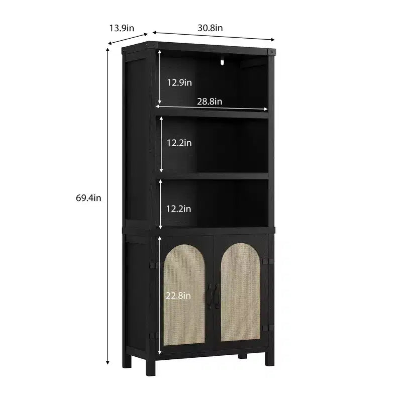 Libreria rustica a 3 ripiani con ante, scaffale espositivo alto 178 cm