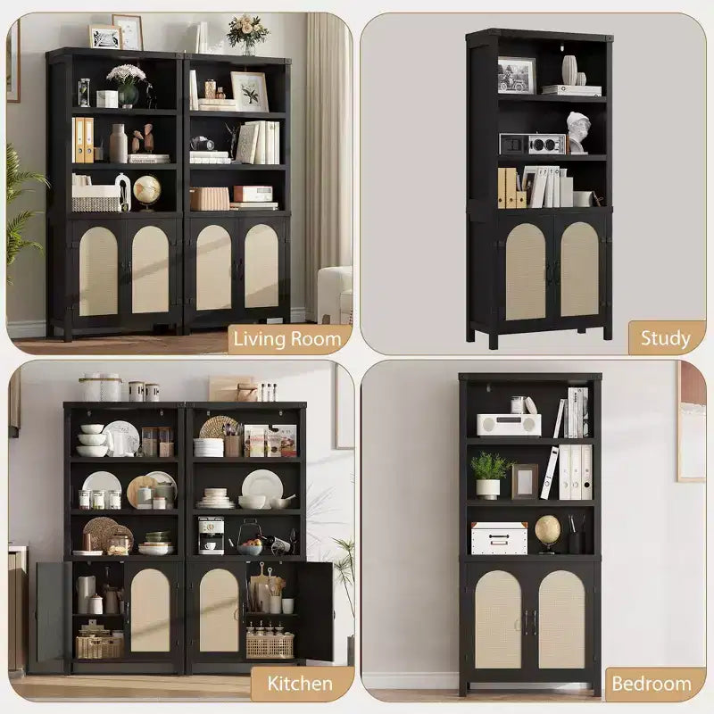 Libreria rustica a 3 ripiani con ante, scaffale espositivo alto 178 cm