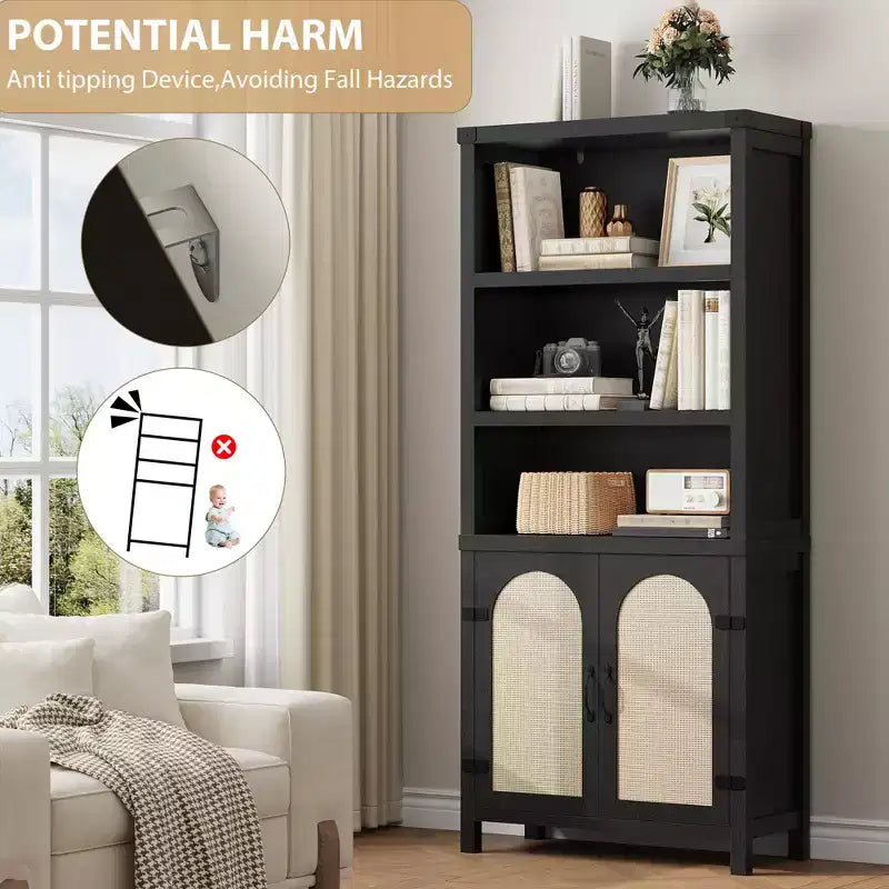 Libreria rustica a 3 ripiani con ante, scaffale espositivo alto 178 cm