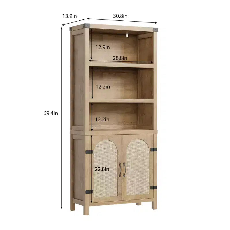 Libreria rustica a 3 ripiani con ante, scaffale espositivo alto 178 cm