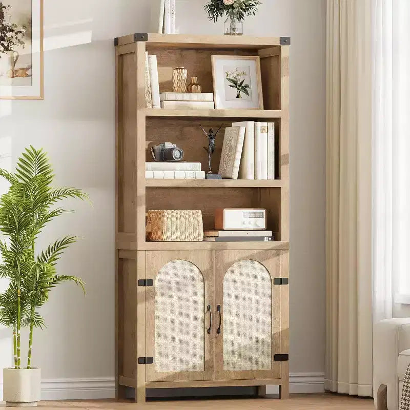 Libreria rustica a 3 ripiani con ante, scaffale espositivo alto 178 cm