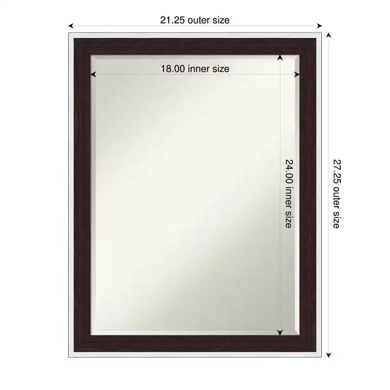 Specchio da parete per bagno con cornice smussata da 24x18 pollici – Espresso Silver