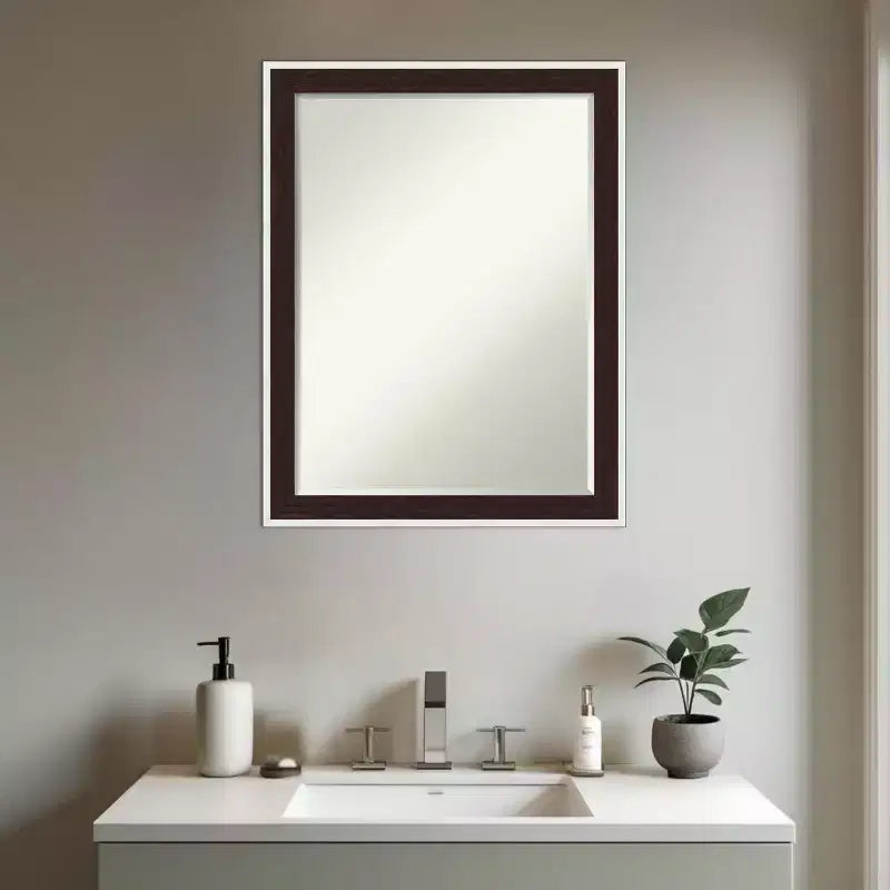 Specchio da parete per bagno con cornice smussata da 24x18 pollici – Espresso Silver
