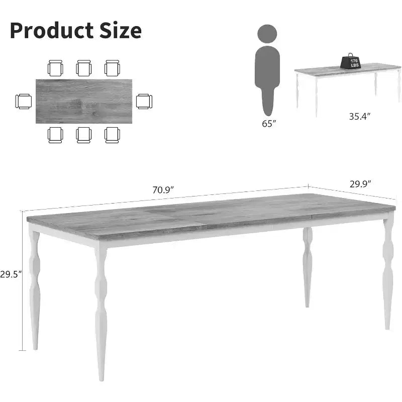 Tavolo da Pranzo Rettangolare Rustico da 200 cm per 6-8 Persone – Finitura Effetto Legno, Gambe Robuste