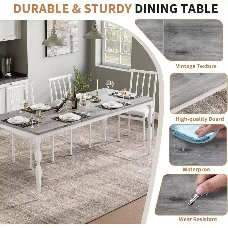 Tavolo da Pranzo Rettangolare Rustico da 200 cm per 6-8 Persone – Finitura Effetto Legno, Gambe Robuste