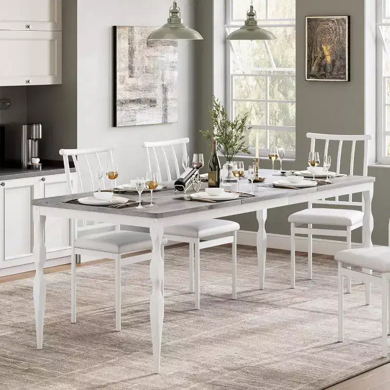 Tavolo da Pranzo Rettangolare Rustico da 200 cm per 6-8 Persone – Finitura Effetto Legno, Gambe Robuste