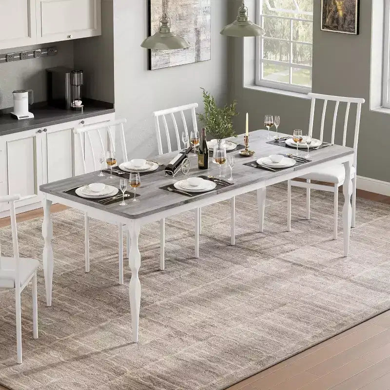 Tavolo da Pranzo Rettangolare Rustico da 200 cm per 6-8 Persone – Finitura Effetto Legno, Gambe Robuste