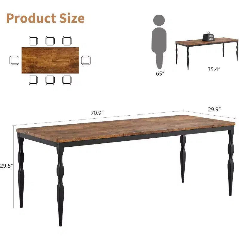 Tavolo da Pranzo Rettangolare Rustico da 200 cm per 6-8 Persone – Finitura Effetto Legno, Gambe Robuste