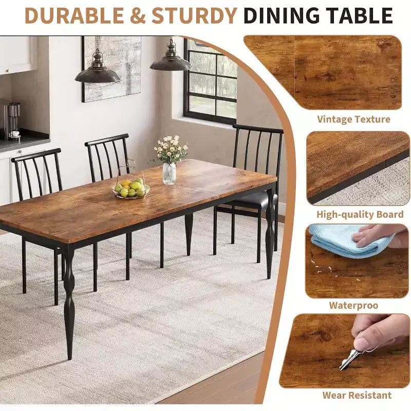Tavolo da Pranzo Rettangolare Rustico da 200 cm per 6-8 Persone – Finitura Effetto Legno, Gambe Robuste