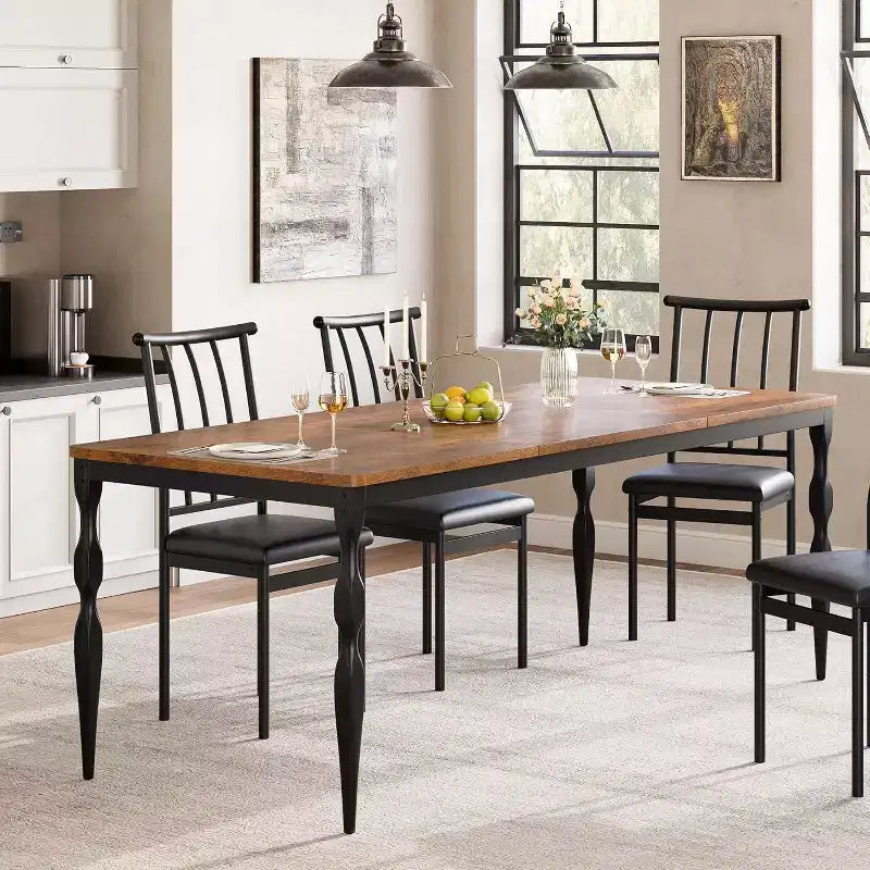 Tavolo da Pranzo Rettangolare Rustico da 200 cm per 6-8 Persone – Finitura Effetto Legno, Gambe Robuste
