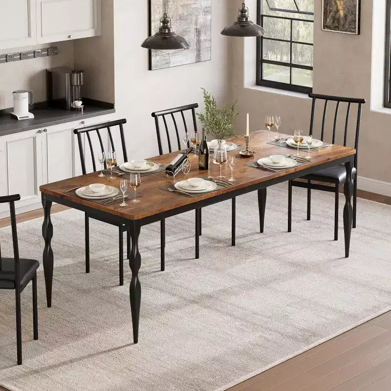 Tavolo da Pranzo Rettangolare Rustico da 200 cm per 6-8 Persone – Finitura Effetto Legno, Gambe Robuste