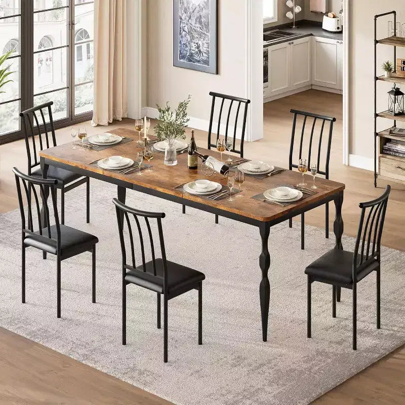 Tavolo da Pranzo Rettangolare Rustico da 200 cm per 6-8 Persone – Finitura Effetto Legno, Gambe Robuste