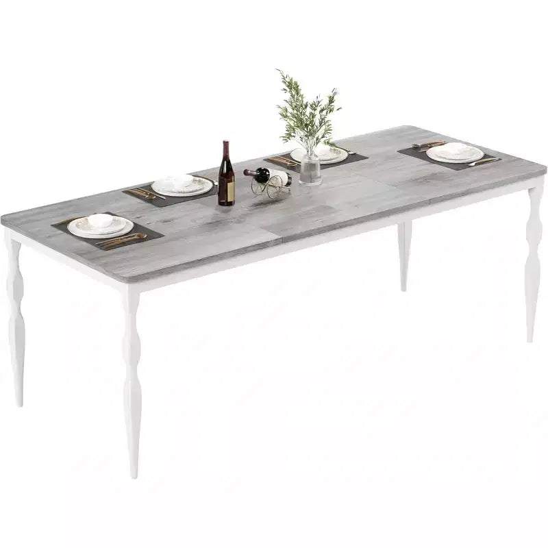 Tavolo da Pranzo Rettangolare Rustico da 200 cm per 6-8 Persone – Finitura Effetto Legno, Gambe Robuste