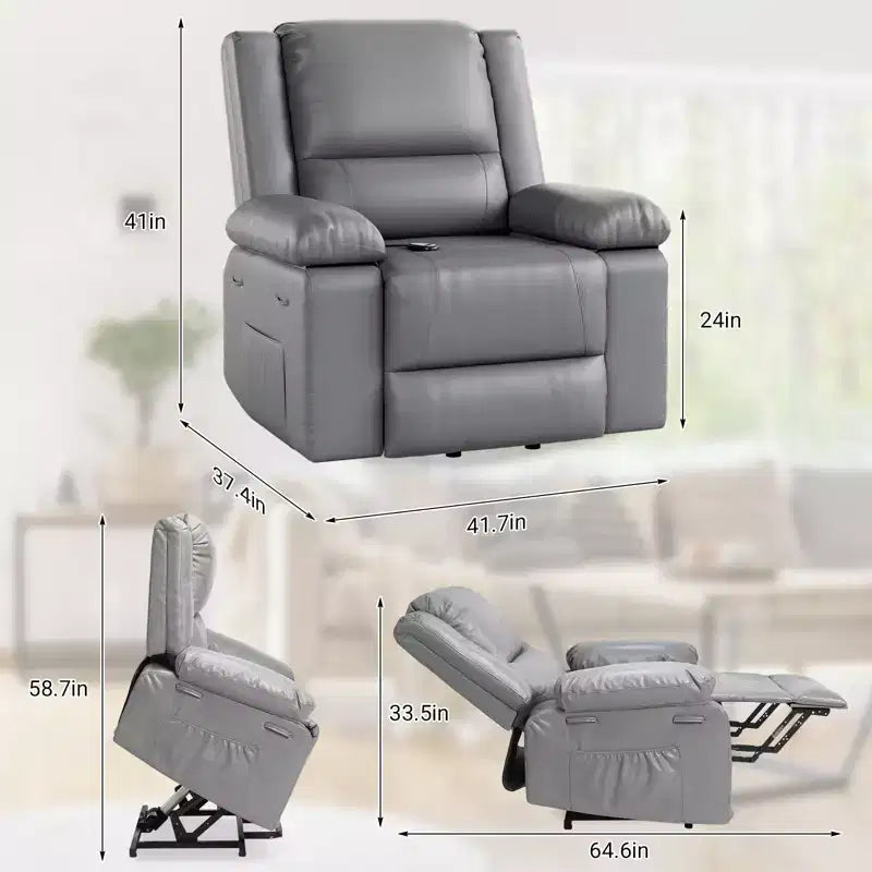 Poltrona reclinabile sollevabile oversize, poltrona massaggiante in finta pelle PU, poltrona reclinabile regolabile con massaggio e calore, poltrona sollevabile elettrica
