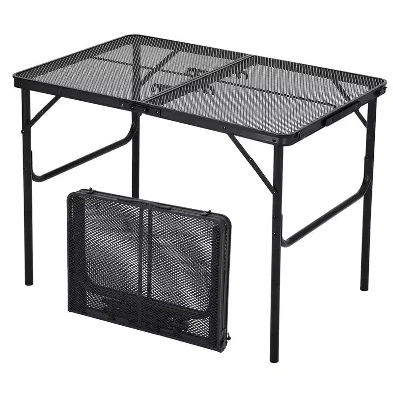 3x2FT Folding Grill Table, Portable Camping Table with Mesh Desktop, Height Adjustable Lightweight Metal Grill Table, for Outdoor Camping, BBQ, Picnic