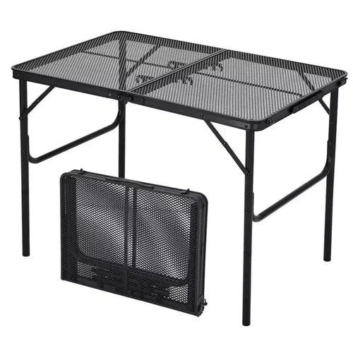 3x2FT Folding Grill Table, Portable Camping Table with Mesh Desktop, Height Adjustable Lightweight Metal Grill Table, for Outdoor Camping, BBQ, Picnic
