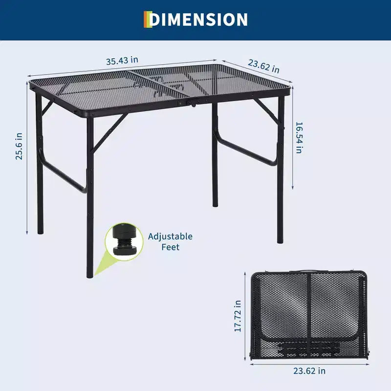 Tavolo per griglia pieghevole 3x2FT, tavolo da campeggio portatile con piano in rete, tavolo per griglia in metallo leggero regolabile in altezza, per campeggio all'aperto, barbecue, picnic