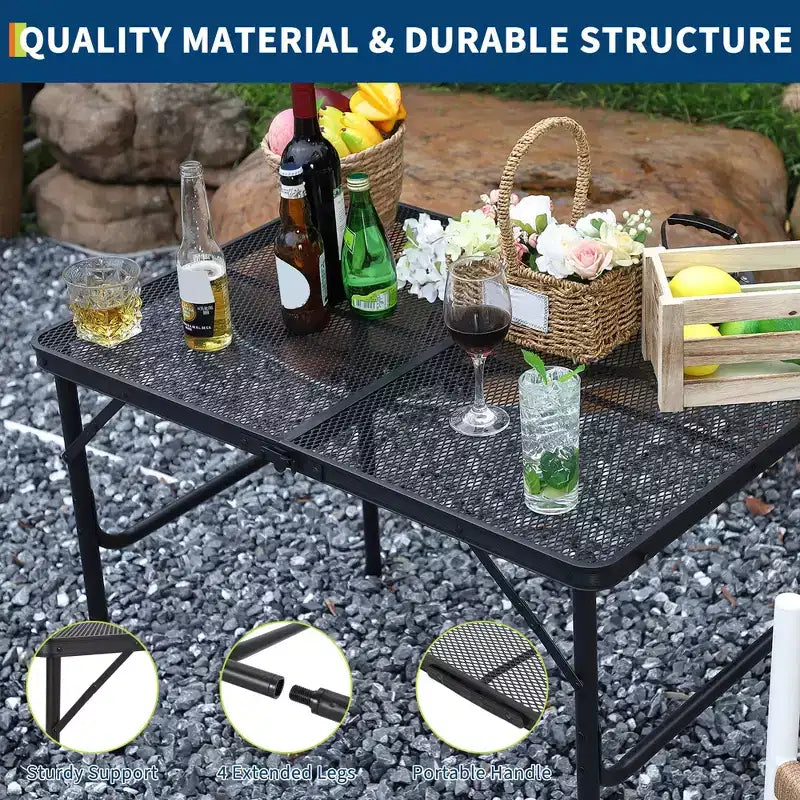 Tavolo per griglia pieghevole 3x2FT, tavolo da campeggio portatile con piano in rete, tavolo per griglia in metallo leggero regolabile in altezza, per campeggio all'aperto, barbecue, picnic