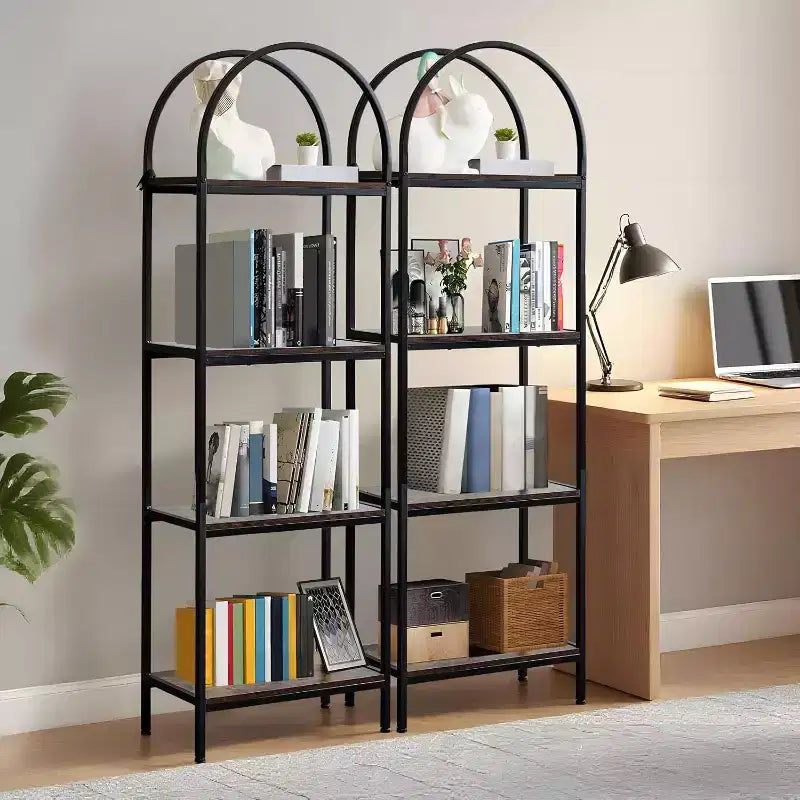 Scaffali a giorno industriali per soggiorno, libreria, libreria ad arco a 4 livelli, scaffale espositivo, unità di archiviazione per camera da letto/soggiorno