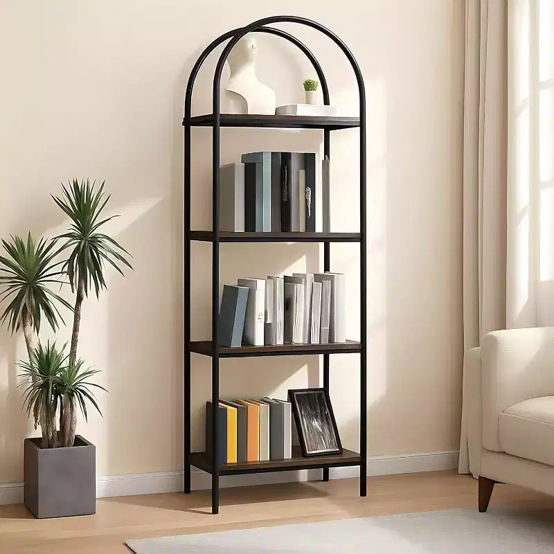 Scaffali a giorno industriali per soggiorno, libreria, libreria ad arco a 4 livelli, scaffale espositivo, unità di archiviazione per camera da letto/soggiorno