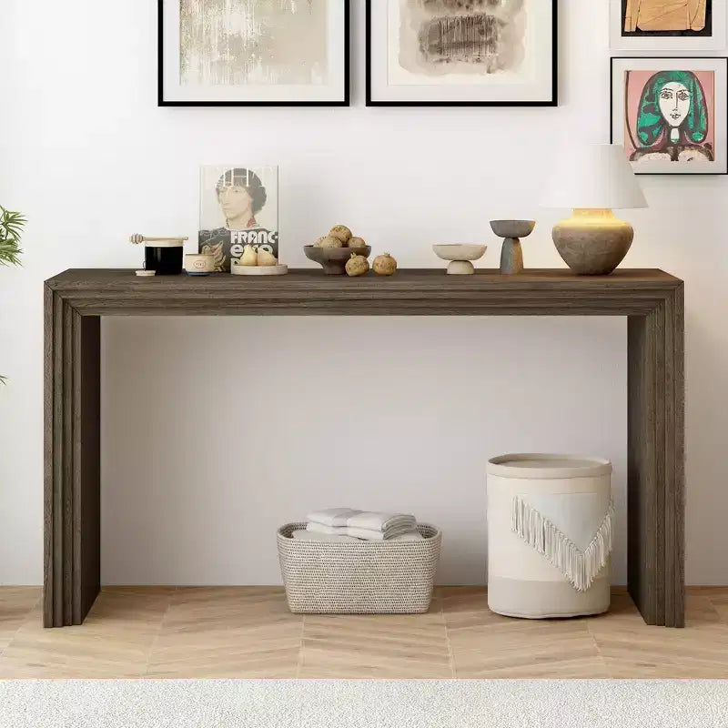 Consolle in legno minimalista, tavolo da ingresso moderno scanalato per soggiorno e ingresso