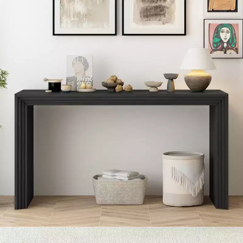 Consolle in legno minimalista, tavolo da ingresso moderno scanalato per soggiorno e ingresso
